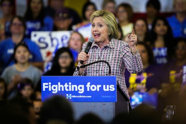 Democratic presidential candidate Hillary Clinton speaks to her supporters during a campaign rally at Sacramento City College