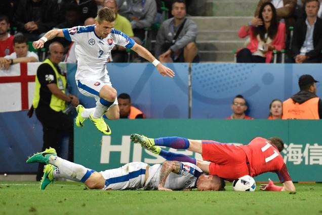 MAKING AN IMPACT England's Jamie Vardy, given the chance to start ran the Slovakia defence ragged in the initial phase of their Group B match on Monday