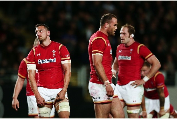 Wales players look dejected during the series opener in Auckland