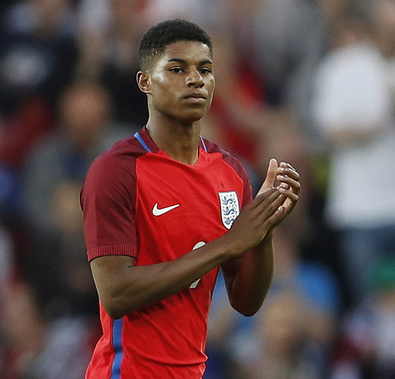 England's Marcus Rashford applauds fans as he is substituted off for Ross Barkley during International friendly at Stadium of Lights in Sunderland