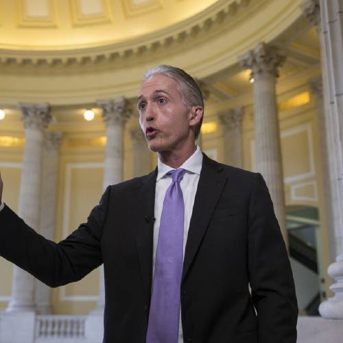 Committee Chairman Rep. Trey Gowdy R-S.C. gestures during a TV news interview with MSNBC on Capitol Hill in Washington Tuesday