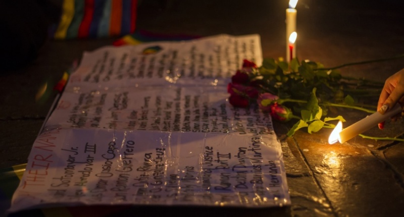 A memorial for the victims of the Orlando nightclub shooting