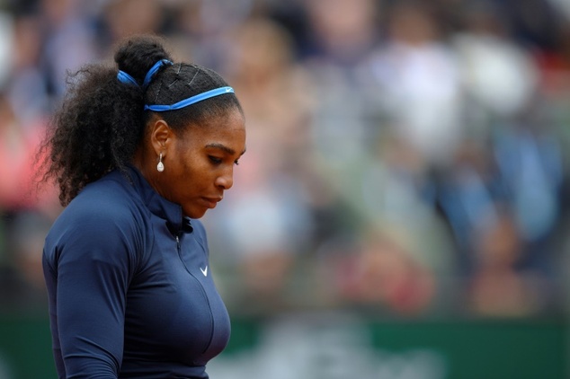 US player Serena Williams reacts during her women's final match against Spain's Garbine Muguruza at the French Open in Paris