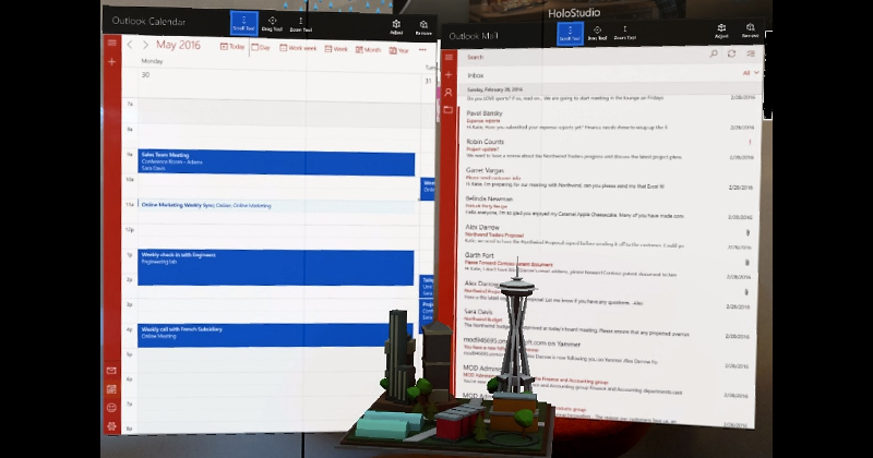 Microsoft Holo Lens gets productive with Outlook Mail and Calendar