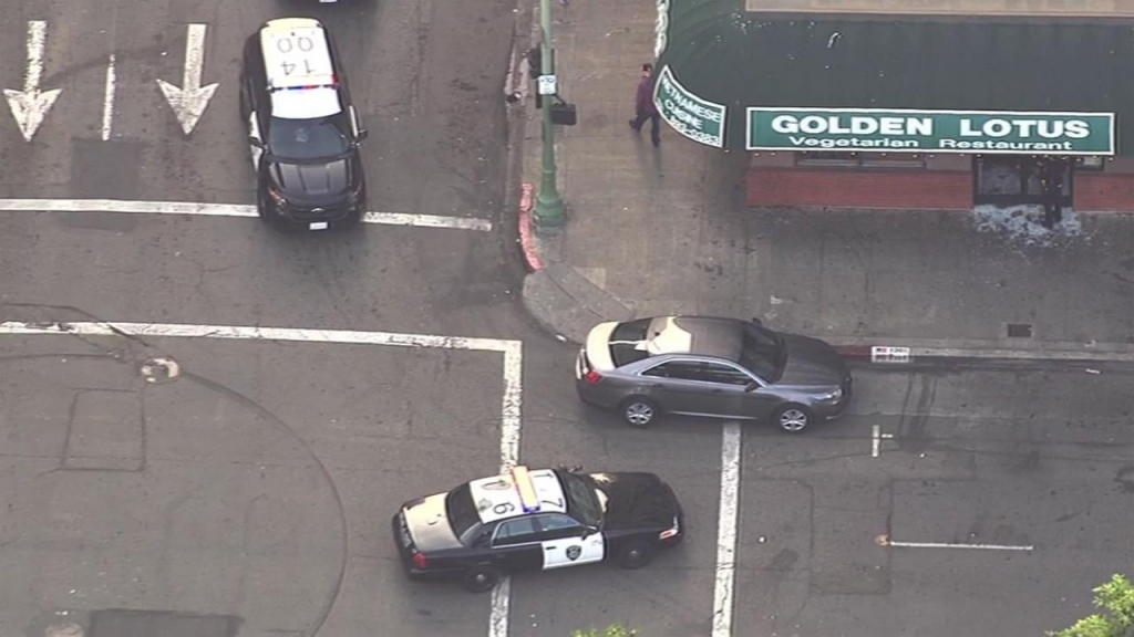 Polcie are investigating a shooting in downtown Oakland near 13th and Franklin streets that injured two people