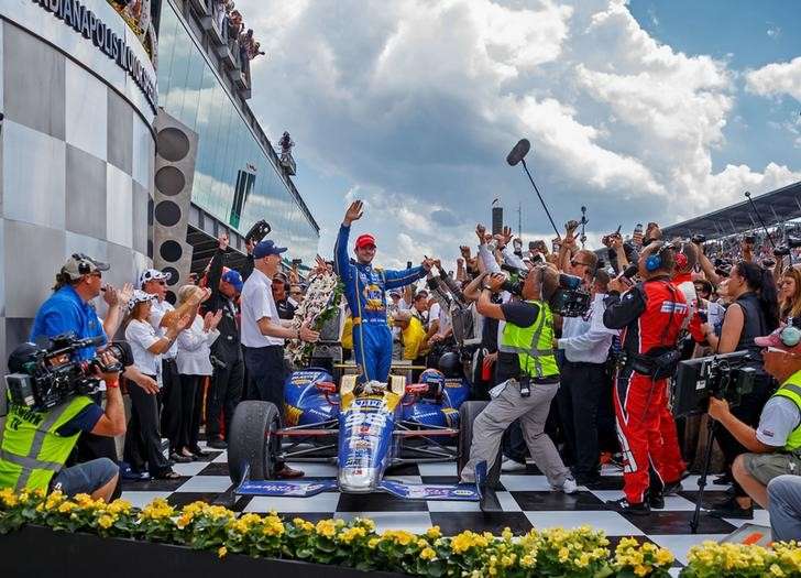 Indianapolis IN USA Indy Car Series driver Alexander Rossi celebrates after winning the 100th running of the Indianapolis 500 at Indianapolis Motor Speedway. Mark J. Rebilas-USA TODAY Sports