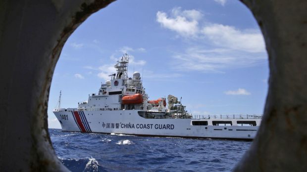 A Chinese Coast Guard ship attempts to block a Philippines government vessel at the Second Thomas Shoal in the South