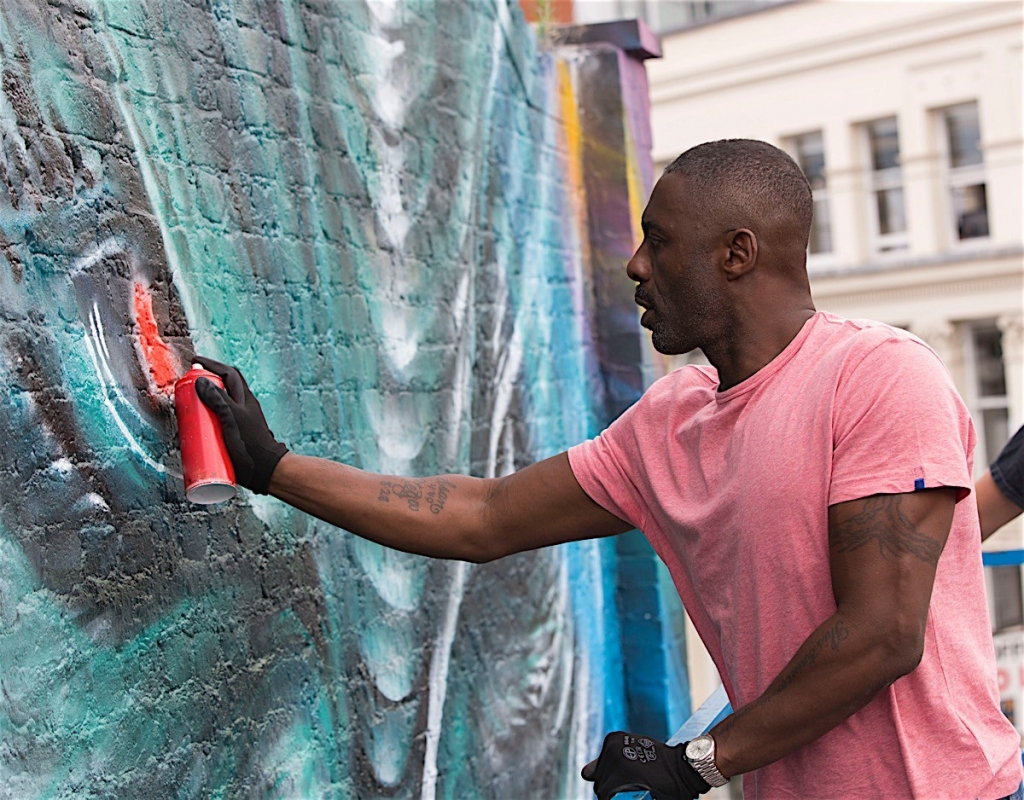 Idris Elba joins Street artist Jim Vision as he creates a new artwork for Star Trek Beyond in London UK