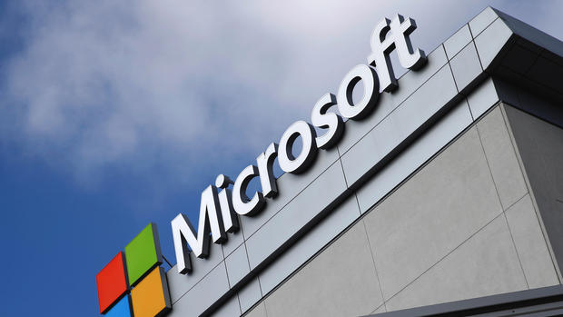 A Microsoft logo is seen in Los Angeles Calif