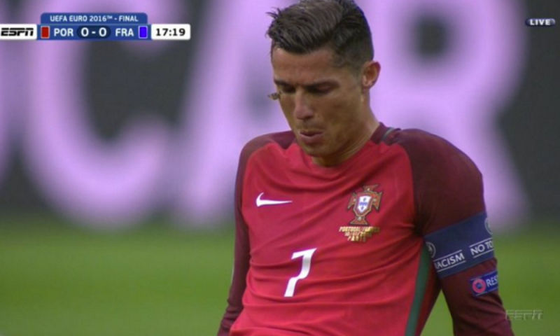 A Silver Y Moth tends to the injured Ronaldo at the Euro 2016 final