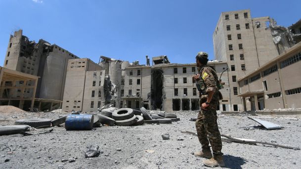 A Syria Democratic Forces fighter in Manbij after the SDF took control of