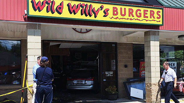 A car drove into a Quincy restaurant Tuesday afternoon injuring four