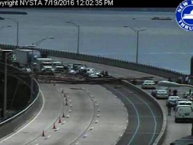 A construction crane toppled over on the Tappan Zee Bridge Tuesday