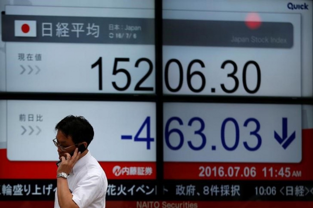 Asia stocks near one-year highs yen slips on BOJ easying bets