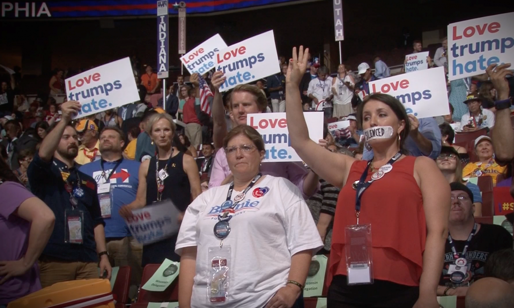 A protester at the 2016 DNC in Philadelphia