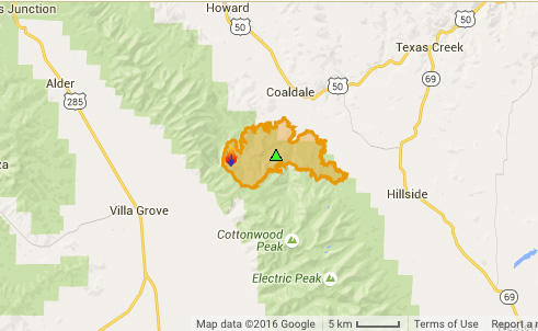 A screen grab of the interactive map on Inciweb showing the location of the Hayden Pass Fire