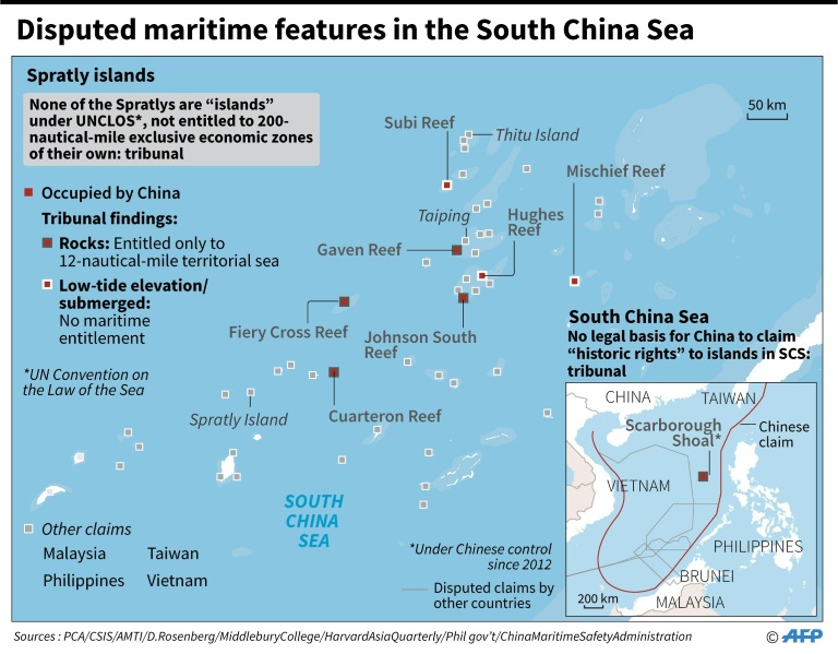 AFP  Disputed maritime features in the South China Sea