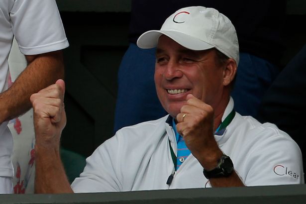 Ivan Lendl celebrates as he beats Milos Raonic