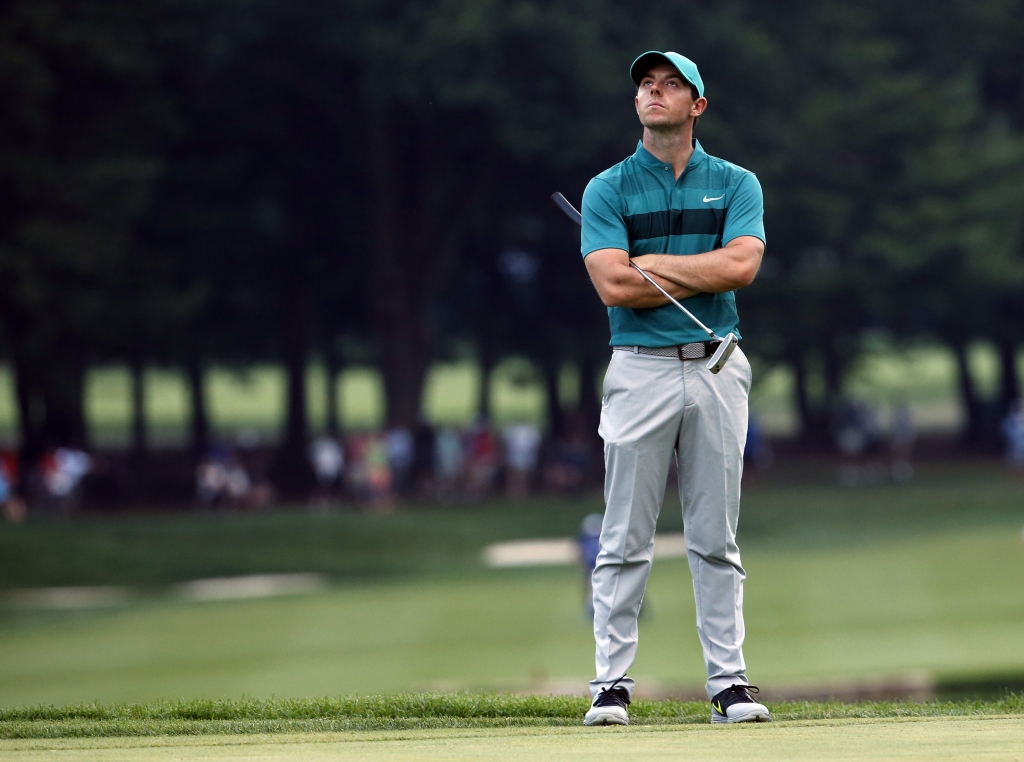 Rory Mc Ilroy looks to the skies at Baltusrol after his putting lets him down again