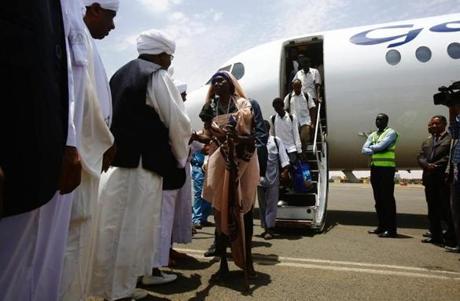 Refugees arrived Friday in the Sudanese capital Khartoum from Juba South Sudan