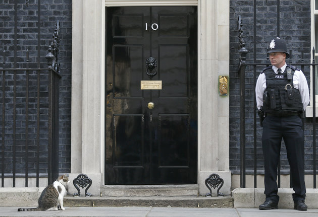 ASSOCIATED PRESS A pensioner sparked a security threat at Number 10 Downing Street after sending flowers to Larry the cat