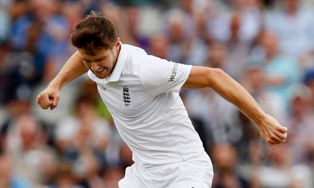 Chris Woakes celebrates the wicket of Yasir Shah