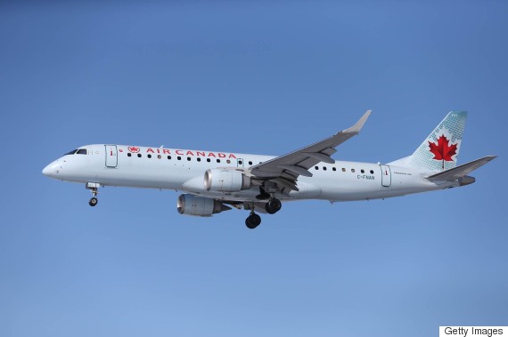 An Air Canada airplane about to land at Pearson International Airport