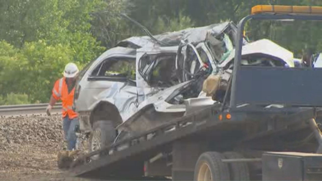 An Amtrak train struck this minivan in Colorado