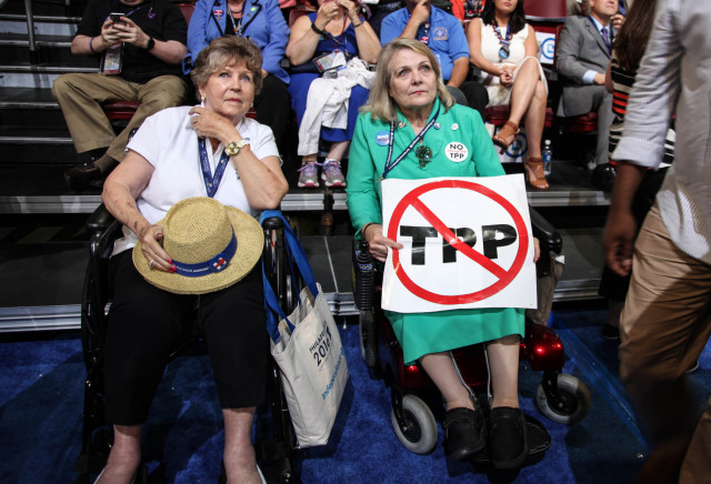 An anti-TPP delegate at the Democratic National Convention in Philadelphia