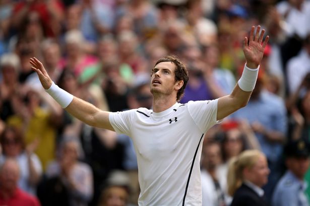 Andy Murray celebrates beating Tomas Berdych on day eleven of the Wimbledon Championships