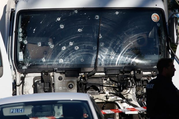 Bullet holes are seen on the truck that drove through a crowd in Nice France on Bastille Day. Eric Gaillard  Reuters