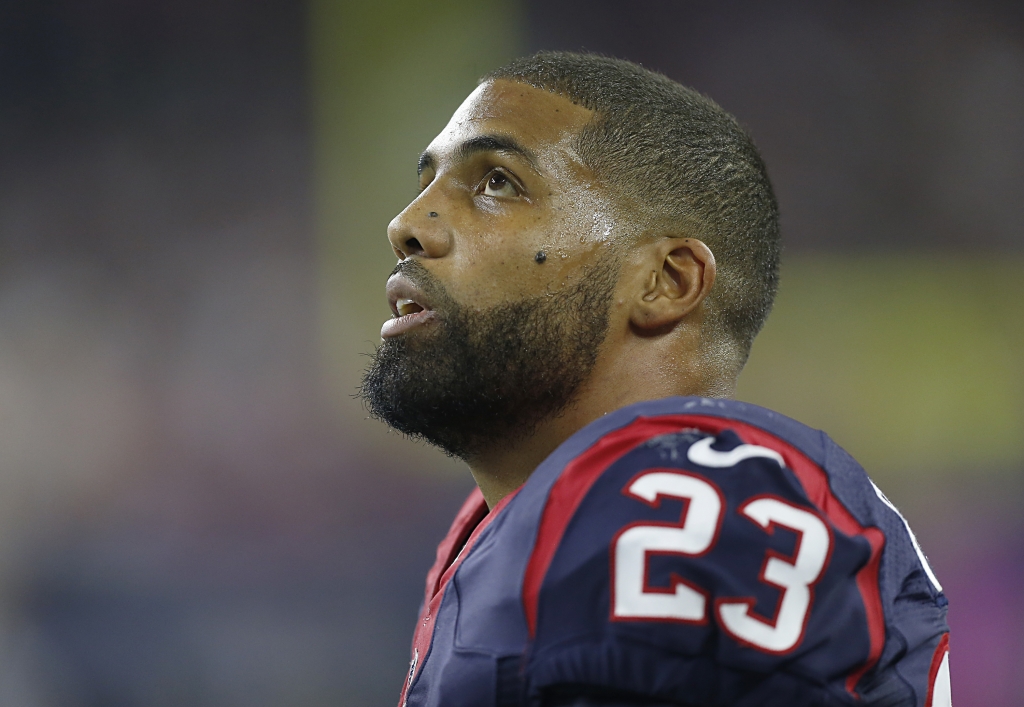 Arian Foster #23 of the Houston Texans looks on as the Texans play the Indianapolis Colts in the first quarter