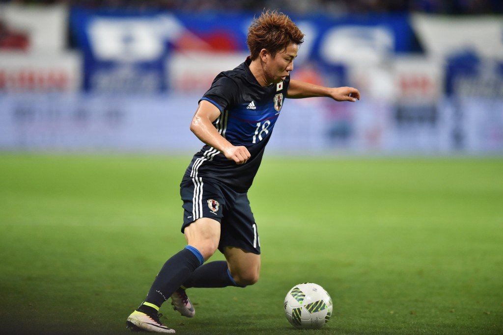 SUITA JAPAN- JUNE 07 Takuma Asano of Japan in action during the international friendly match between Japan and Bosnia and Herzegovina at the Suita City Football Stadium