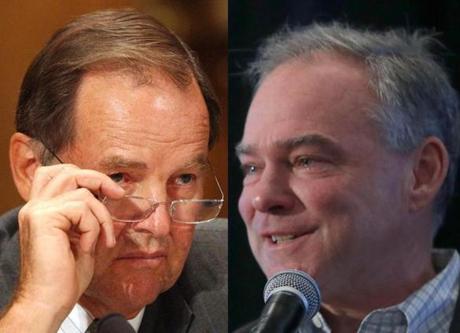 Former New Jersey Governor Thomas Kean Sr. left and Virginia Governor Tim Kaine