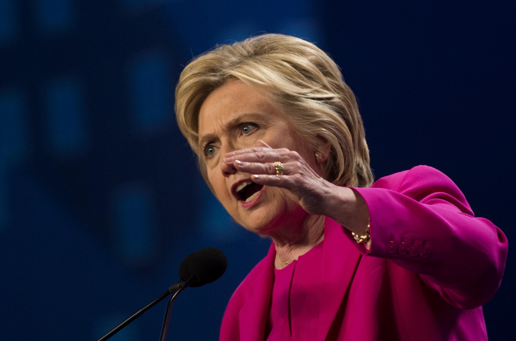 Democratic presidential candidate Hillary Clinton addresses the the National Education Association Representative Assembly in Washington D.C. Tuesday