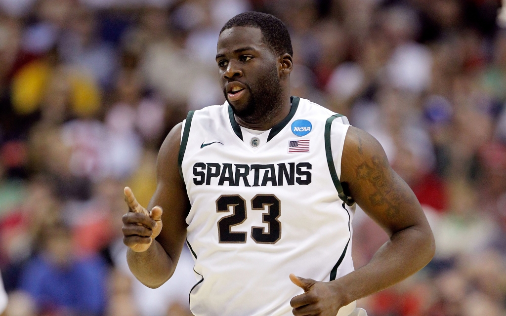 COLUMBUS OH- MARCH 18 Draymond Green #23 of the Michigan State Spartans celebrates after a basket against the St. Louis Billikens in the first half during the third round of the 2012 NCAA Men's basketball tournament at Nationwide Arena on March 18