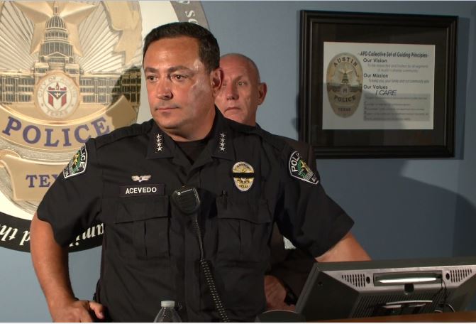 Austin Police Chief Art Acevedo at a press conference in response to the 2015 arrest of Breaion King