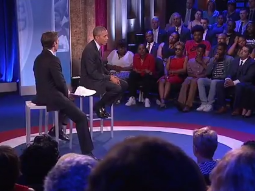 Barack Obama speaking at a town hall event in Washington on July 14.   Screenshot  ABC News