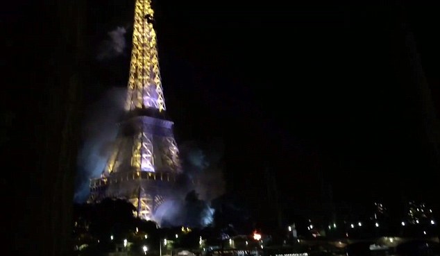 There were fears Paris had once again been targeted by terrorists tonight as smoke billowed from beneath the Eiffel Tower. Videos from the capital showed plumes of thick black smoke rising from the base of the world famous landmark at the same time as