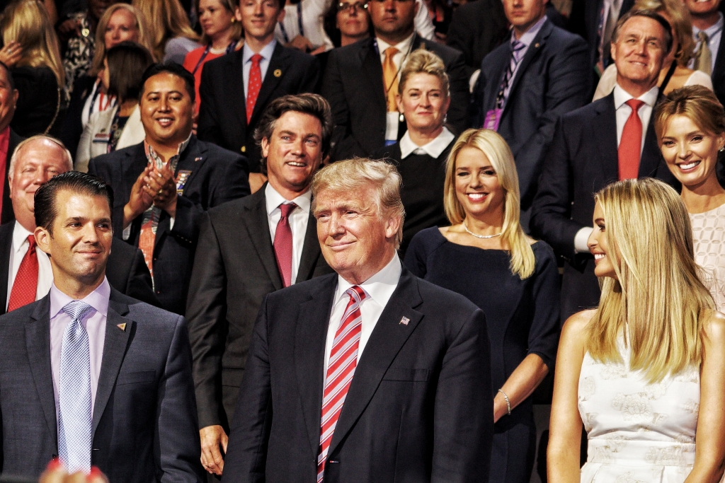 Donald Trump with his children Eric and Ivanka Trump at the Republican National Convention in Cleveland