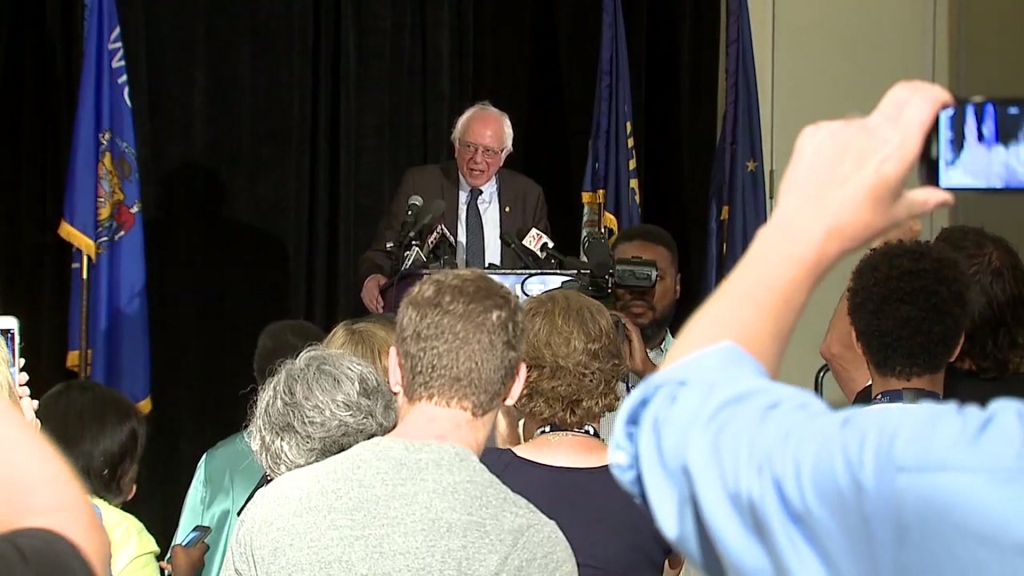 Bernie Sanders speaks to WI delegation at DNC