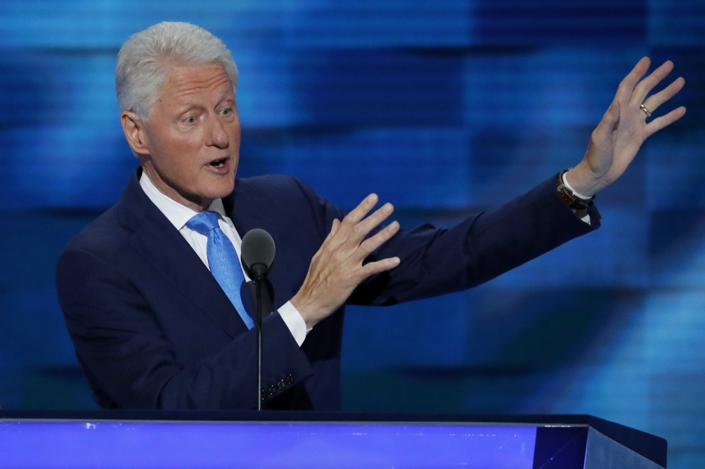 Former President Bill Clinton speaks during the second day of the Democratic National Convention in Philadelphia, Tuesday