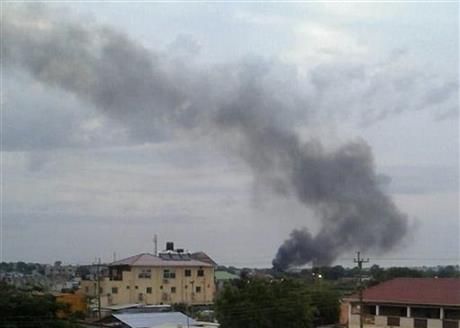 Black smoke is seen rising above South Sudan's capital Juba