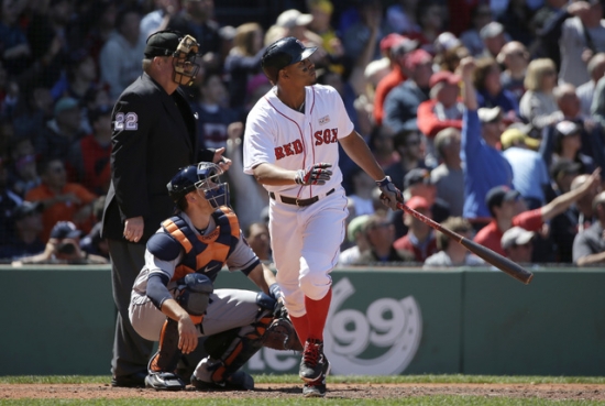 Bogaerts collected his tenth home run of the season with a Monster-clearing blast in the fourth