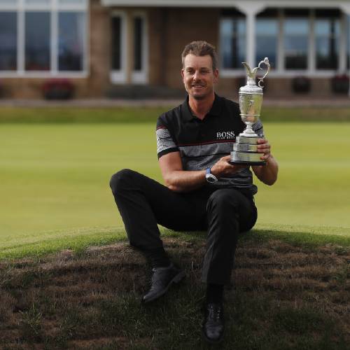 Sweden poses with the trophy after winning the British Open Golf Championships at the Royal Troon Golf Club in Troon Scotland Sunday