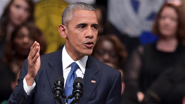 US President Barack Obama speaks during a memorial service for the victims of the Dallas police shooting at the Morton H. Meyerson Symphony Center