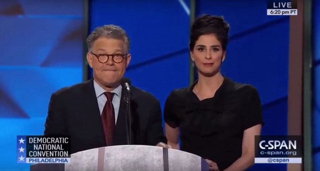 CREDIT CSPAN screengrab              Silverman on stage at the DNC with Sen. Al Franken