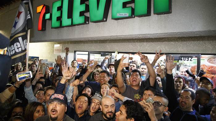 Powerball celebration at winning 7 Eleven store in Chino Hills California