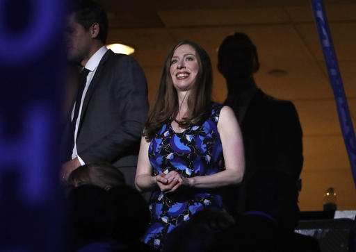 Chelsea Clinton daughter of former President Bill Clinton applauds during the second day session of the Democratic National Convention in Philadelphia Tuesday