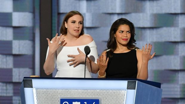 Actresses Lena Dunham and America Ferrera had plenty to say to Donald Trump at the Democratic National